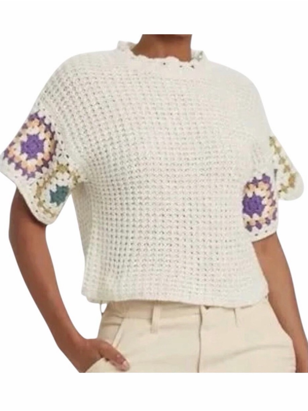 Universal Thread Granny Square Crochet Sleeve Sweater Boho Cottagecore Sz Large